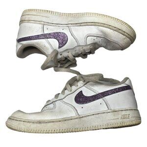 Nike Air Force 1 Low Sneakers Girls Purple Glitter Check Athletic Shoes Size 2Y